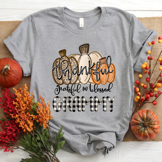 Thankful Grateful And Blessed Grammy Pumpkin Fall T-Shirt