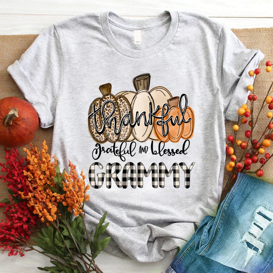 Thankful Grateful And Blessed Grammy Pumpkin Fall T-Shirt