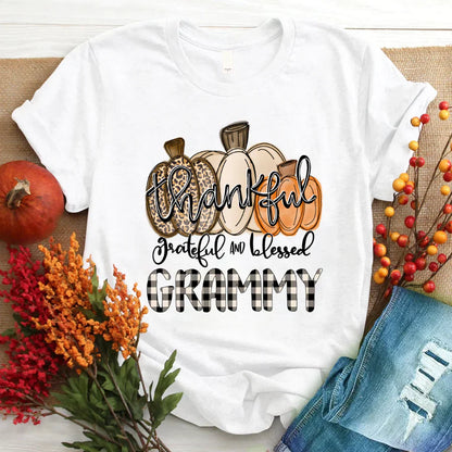 Thankful Grateful And Blessed Grammy Pumpkin Fall T-Shirt