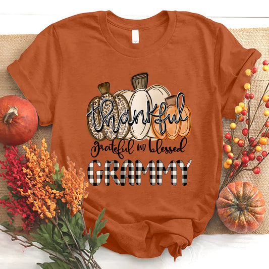 Thankful Grateful And Blessed Grammy Pumpkin Fall T-Shirt