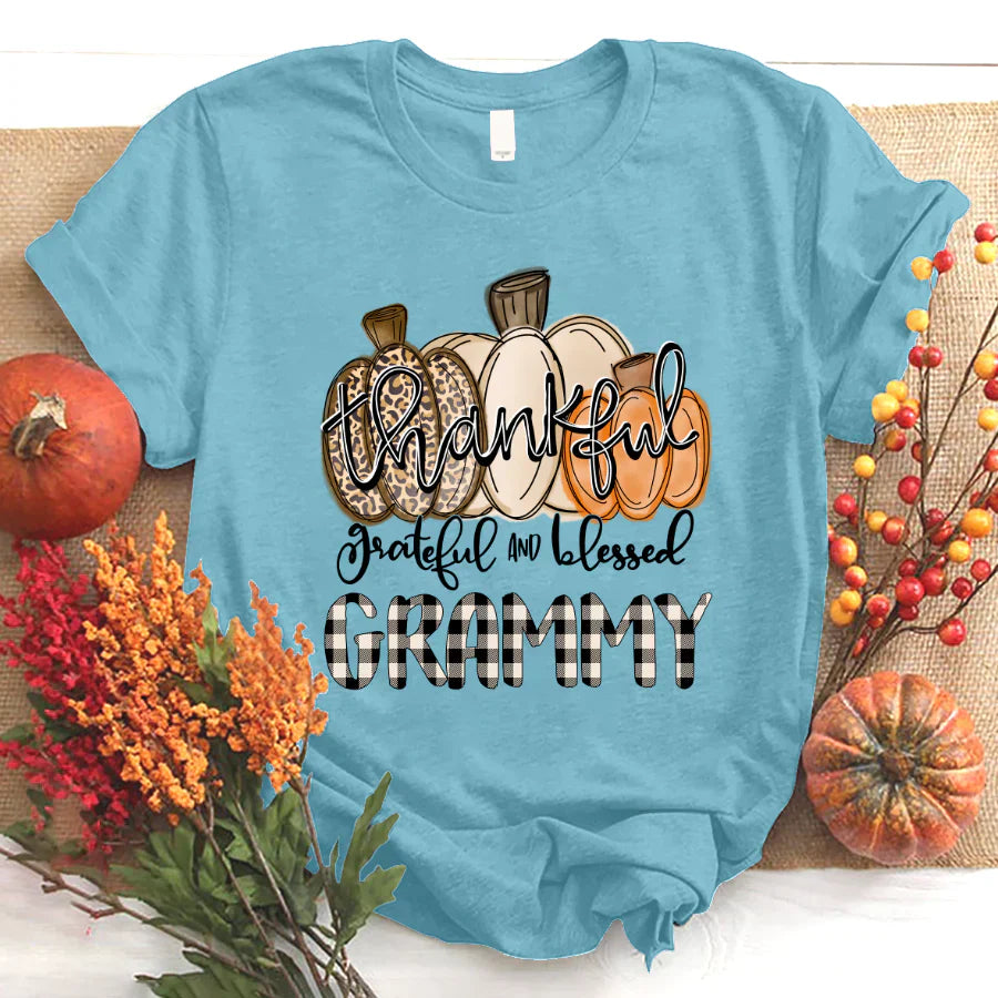 Thankful Grateful And Blessed Grammy Pumpkin Fall T-Shirt