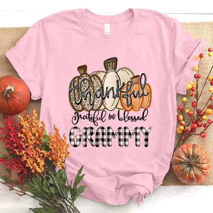 Thankful Grateful And Blessed Grammy Pumpkin Fall T-Shirt