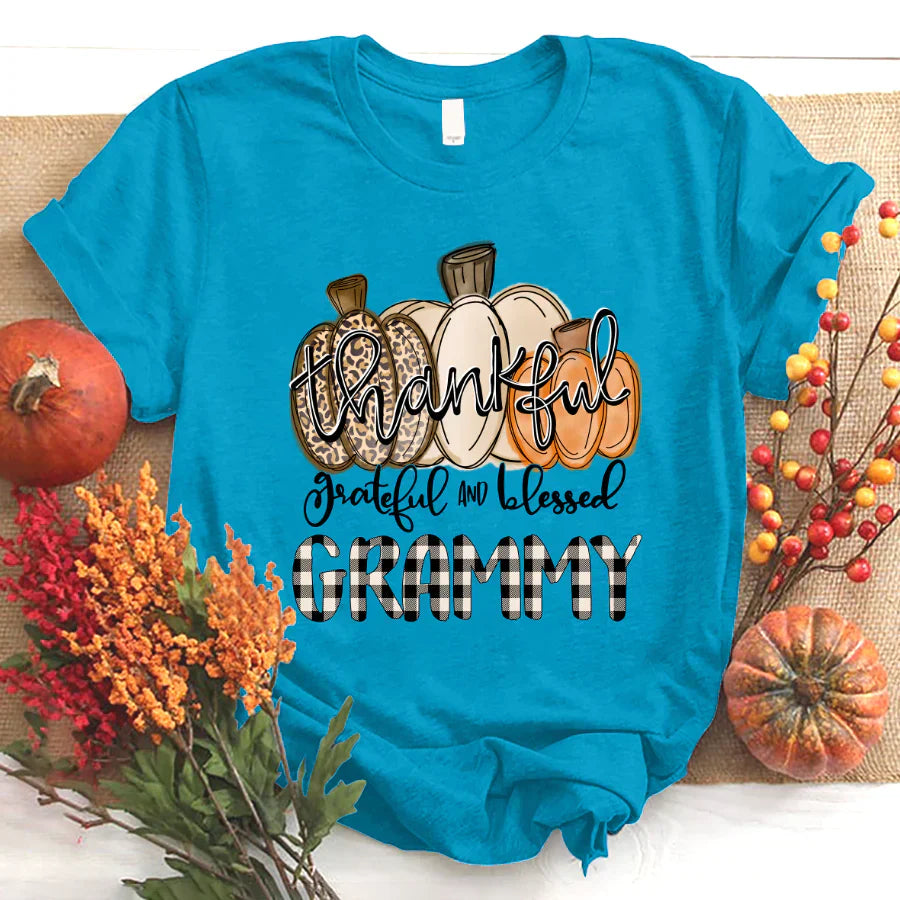 Thankful Grateful And Blessed Grammy Pumpkin Fall T-Shirt
