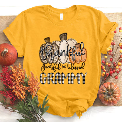 Thankful Grateful And Blessed Grammy Pumpkin Fall T-Shirt