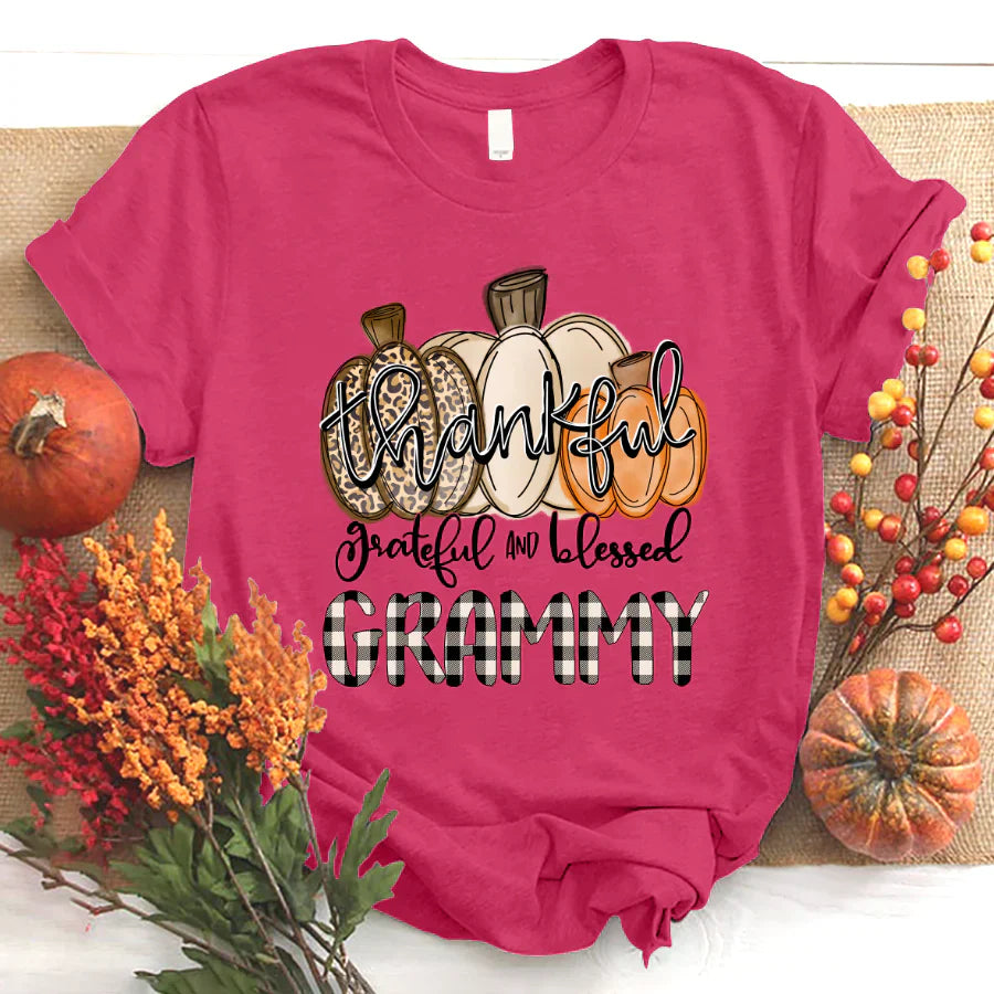 Thankful Grateful And Blessed Grammy Pumpkin Fall T-Shirt