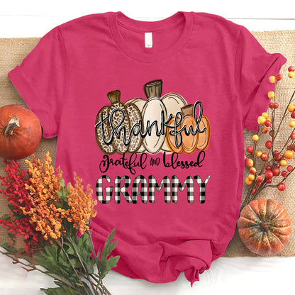 Thankful Grateful And Blessed Grammy Pumpkin Fall T-Shirt