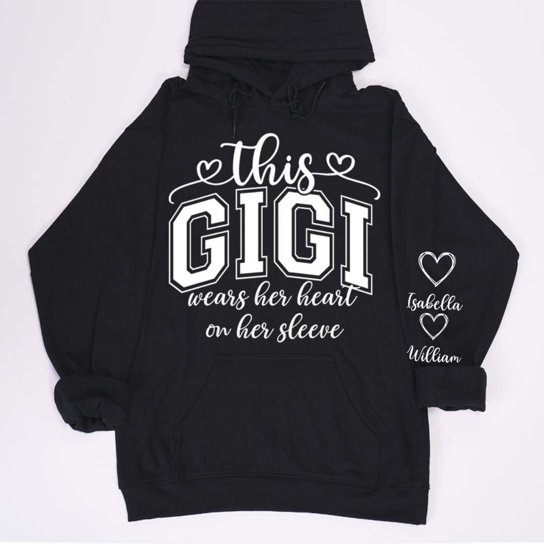 This Gigi Were Her Heart On Her Sleeve, Personalized Grandma and Grandkids Name