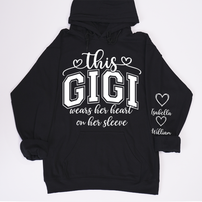 This Gigi Were Her Heart On Her Sleeve, Personalized Grandma and Grandkids Name