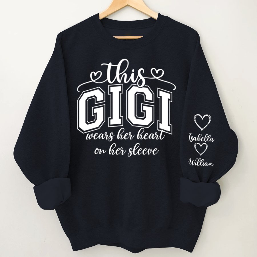This Gigi Were Her Heart On Her Sleeve, Personalized Grandma and Grandkids Name