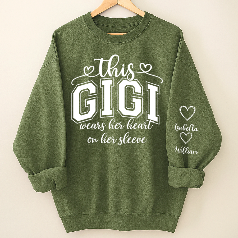 This Gigi Were Her Heart On Her Sleeve, Personalized Grandma and Grandkids Name