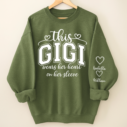 This Gigi Were Her Heart On Her Sleeve, Personalized Grandma and Grandkids Name