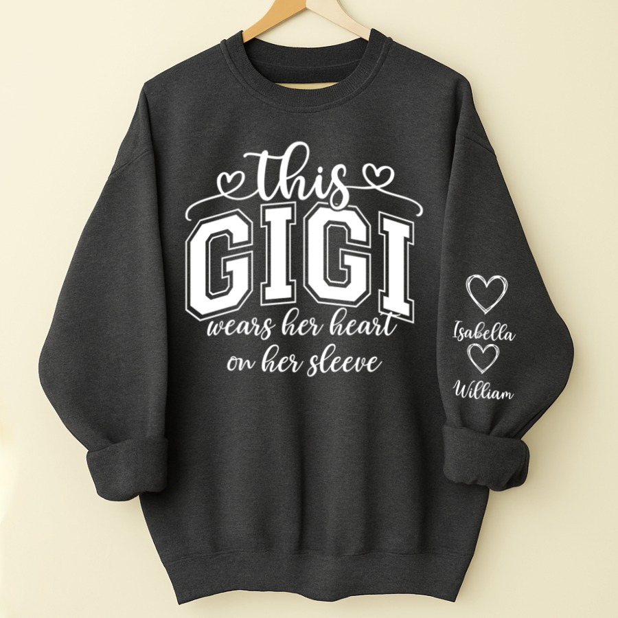 This Gigi Were Her Heart On Her Sleeve, Personalized Grandma and Grandkids Name