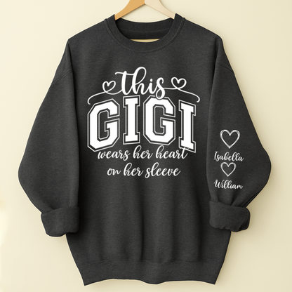 This Gigi Were Her Heart On Her Sleeve, Personalized Grandma and Grandkids Name