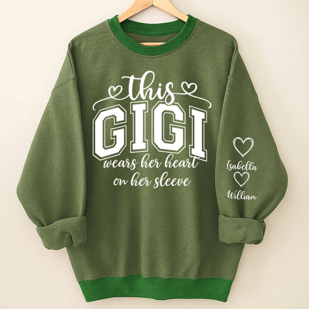 This Gigi Were Her Heart On Her Sleeve, Personalized Grandma and Grandkids Name