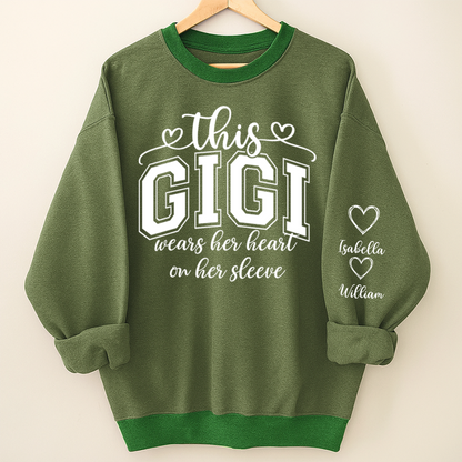 This Gigi Were Her Heart On Her Sleeve, Personalized Grandma and Grandkids Name