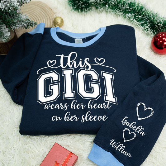 This Gigi Were Her Heart On Her Sleeve, Personalized Grandma and Grandkids Name