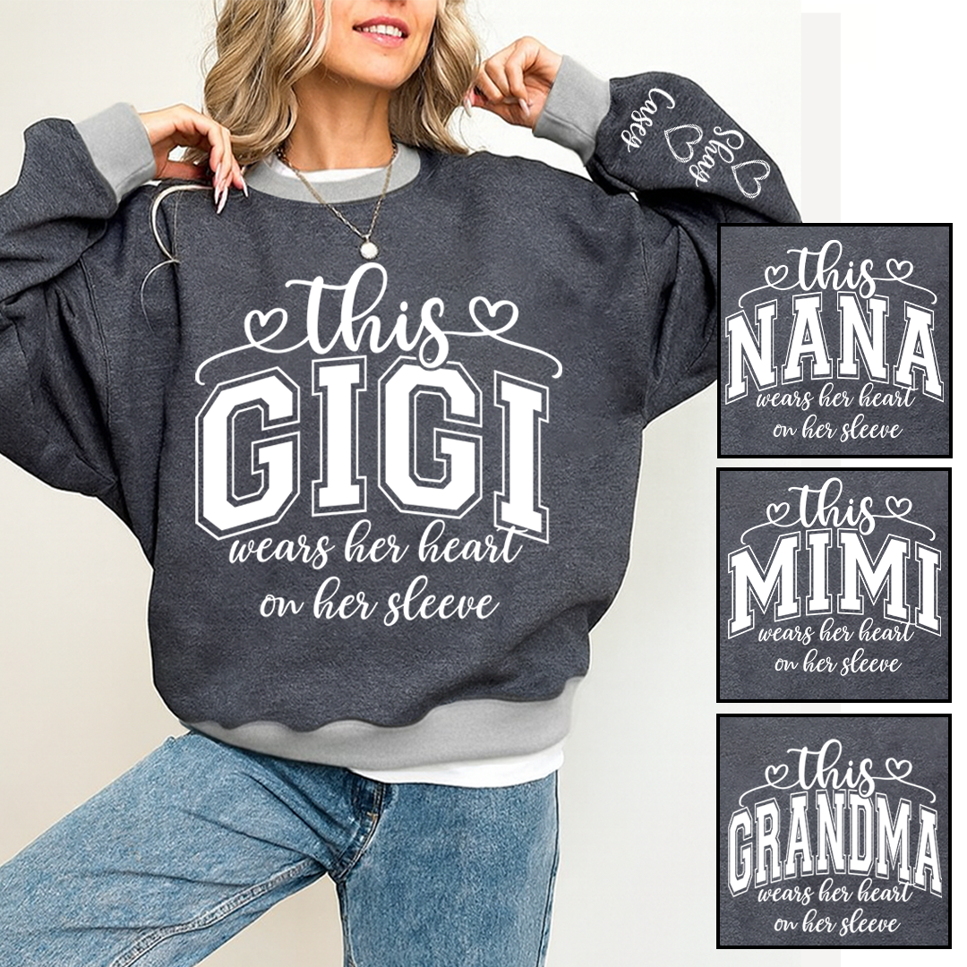 This Gigi Were Her Heart On Her Sleeve, Personalized Grandma and Grandkids Name
