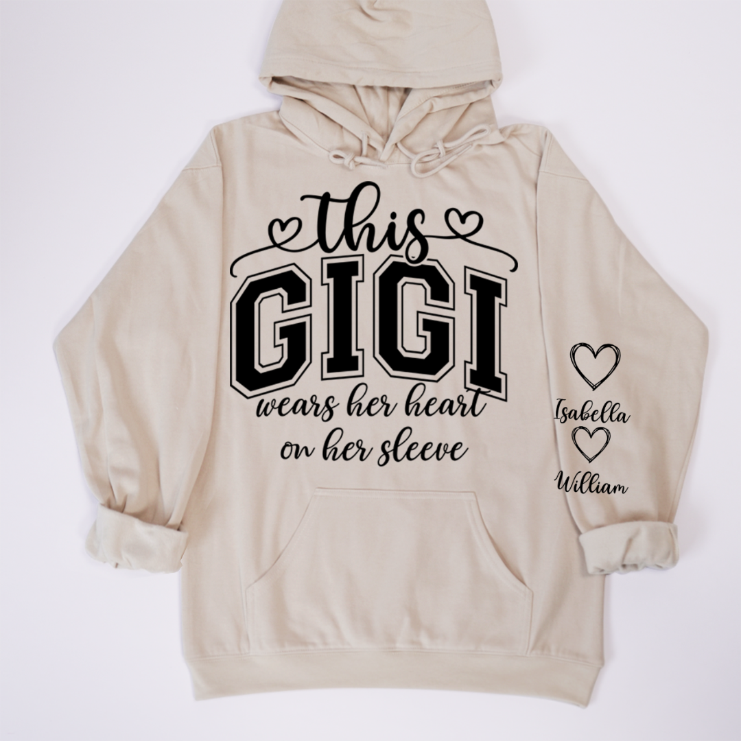 This Gigi Were Her Heart On Her Sleeve, Personalized Grandma and Grandkids Name