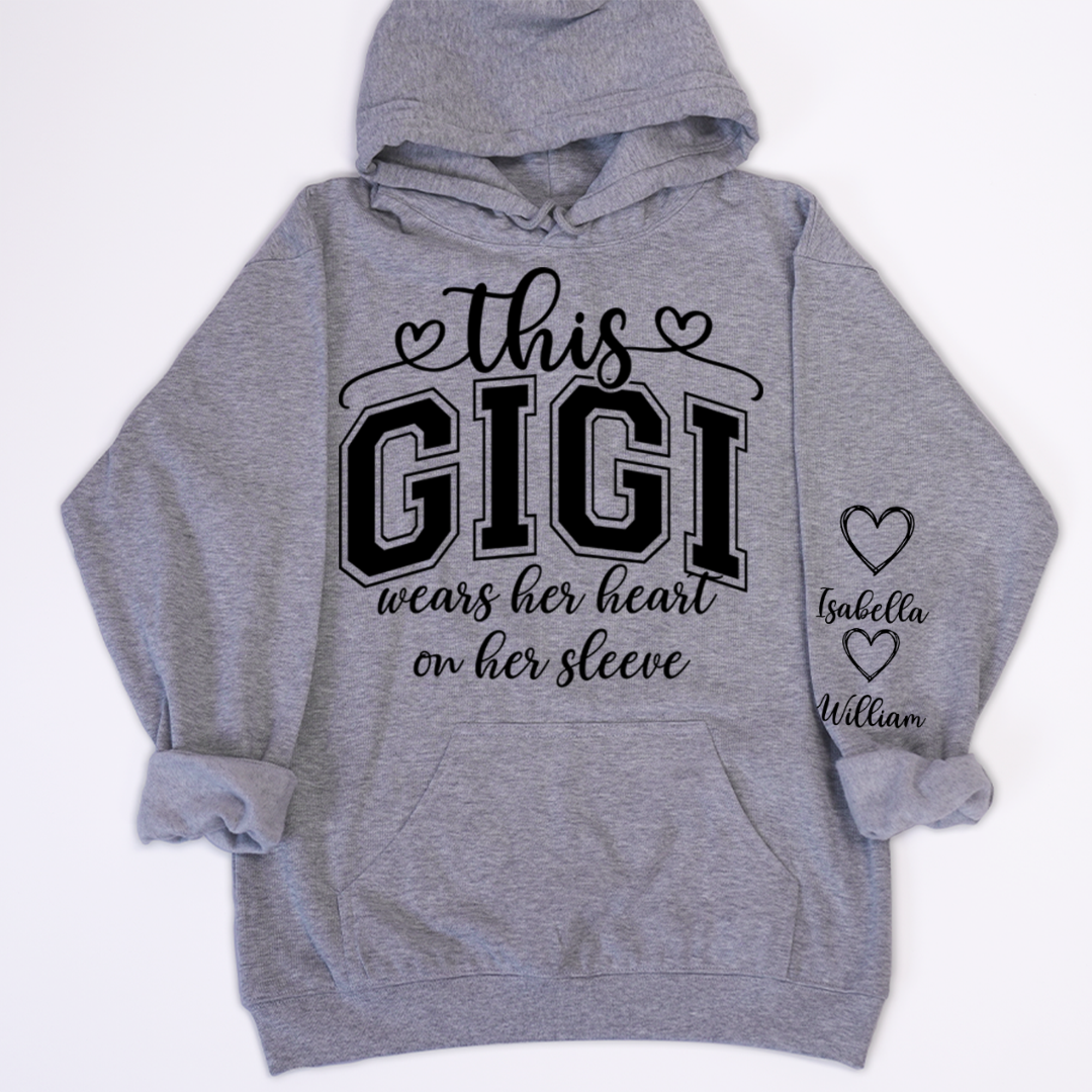 This Gigi Were Her Heart On Her Sleeve, Personalized Grandma and Grandkids Name