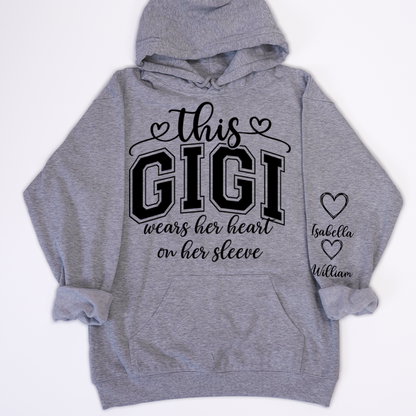 This Gigi Were Her Heart On Her Sleeve, Personalized Grandma and Grandkids Name