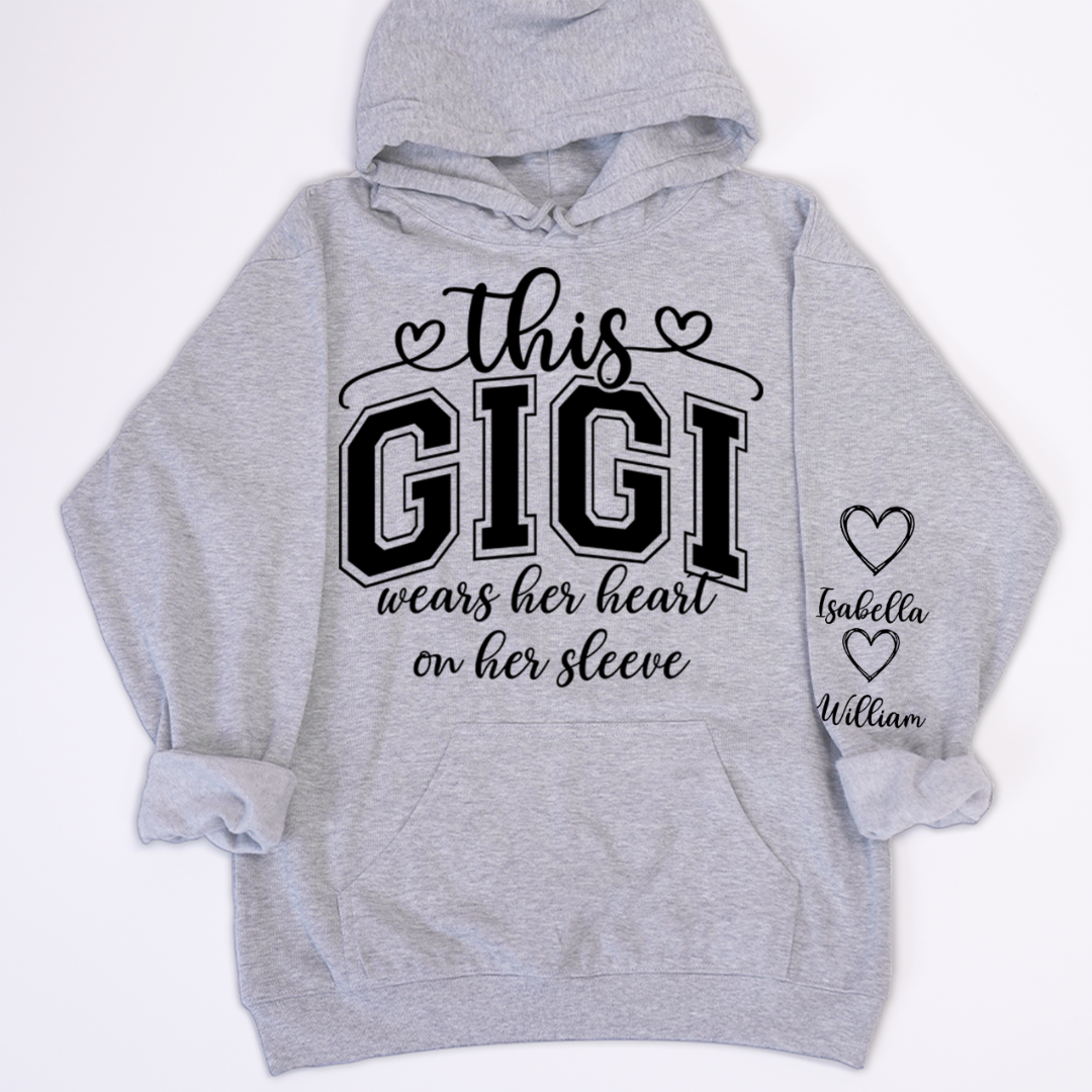 This Gigi Were Her Heart On Her Sleeve, Personalized Grandma and Grandkids Name