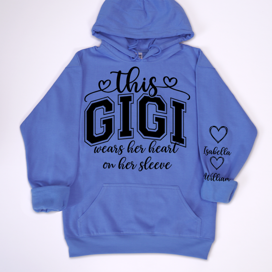 This Gigi Were Her Heart On Her Sleeve, Personalized Grandma and Grandkids Name