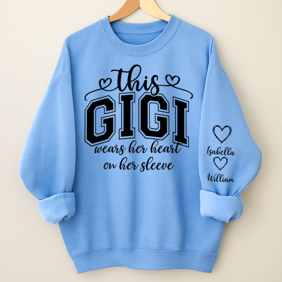 This Gigi Were Her Heart On Her Sleeve, Personalized Grandma and Grandkids Name