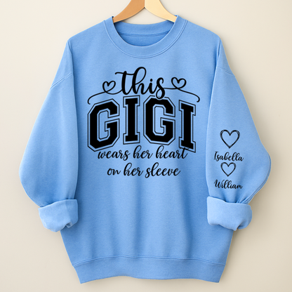 This Gigi Were Her Heart On Her Sleeve, Personalized Grandma and Grandkids Name