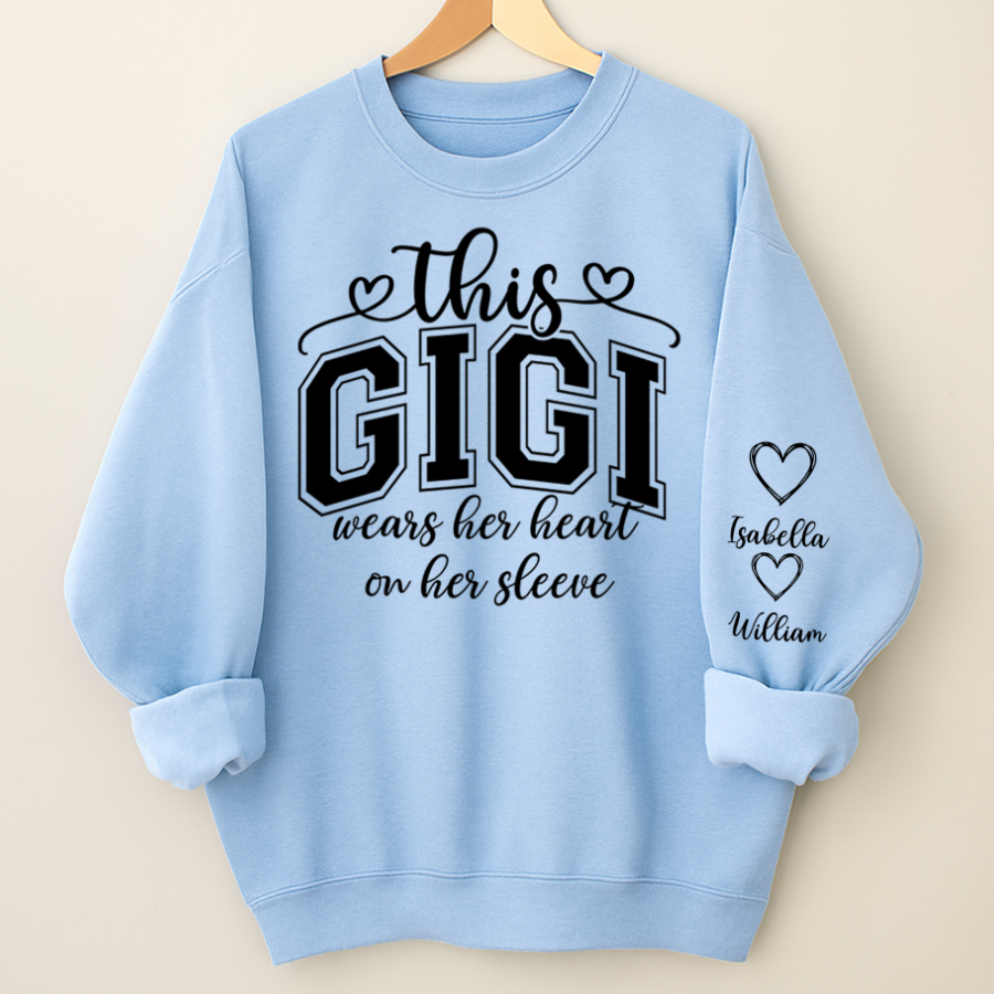 This Gigi Were Her Heart On Her Sleeve, Personalized Grandma and Grandkids Name