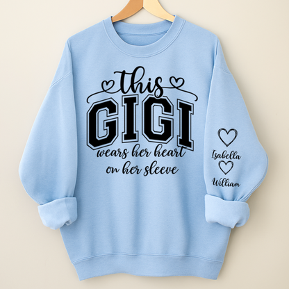 This Gigi Were Her Heart On Her Sleeve, Personalized Grandma and Grandkids Name