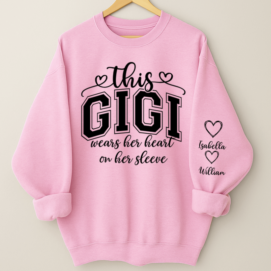 This Gigi Were Her Heart On Her Sleeve, Personalized Grandma and Grandkids Name