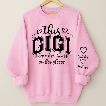 This Gigi Were Her Heart On Her Sleeve, Personalized Grandma and Grandkids Name