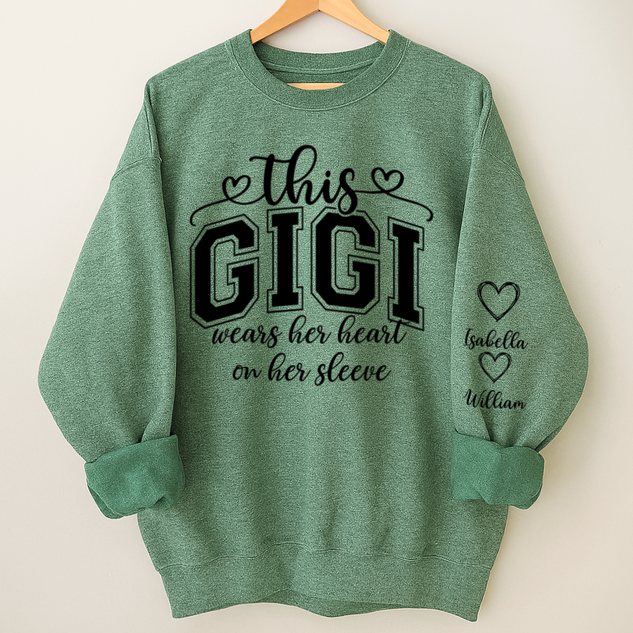 This Gigi Were Her Heart On Her Sleeve, Personalized Grandma and Grandkids Name
