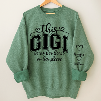 This Gigi Were Her Heart On Her Sleeve, Personalized Grandma and Grandkids Name