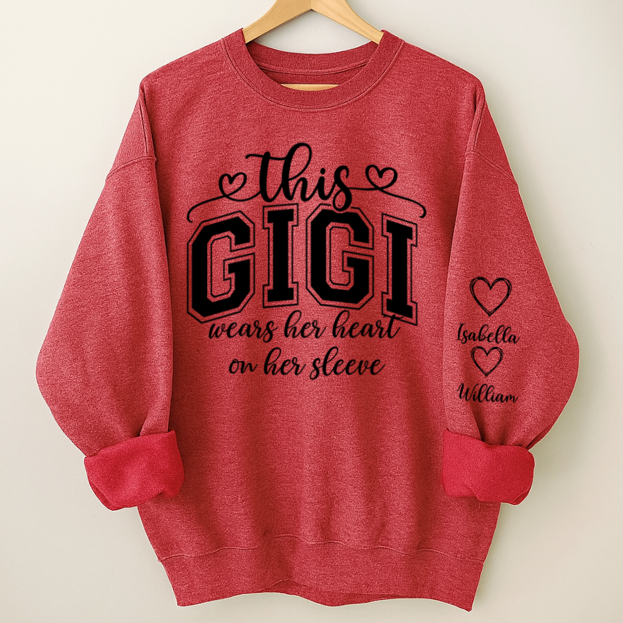 This Gigi Were Her Heart On Her Sleeve, Personalized Grandma and Grandkids Name