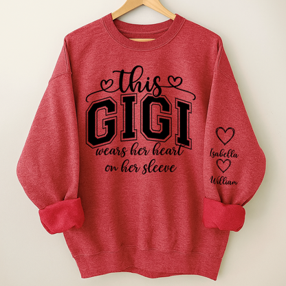 This Gigi Were Her Heart On Her Sleeve, Personalized Grandma and Grandkids Name