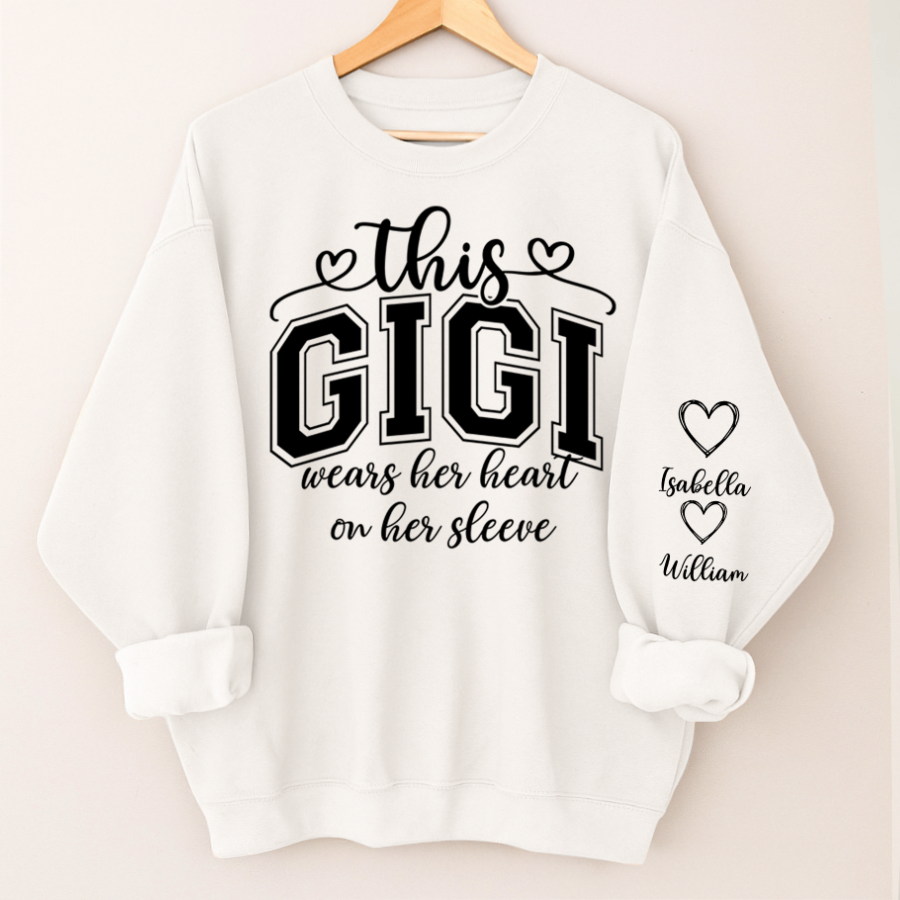 This Gigi Were Her Heart On Her Sleeve, Personalized Grandma and Grandkids Name