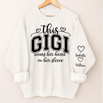 This Gigi Were Her Heart On Her Sleeve, Personalized Grandma and Grandkids Name