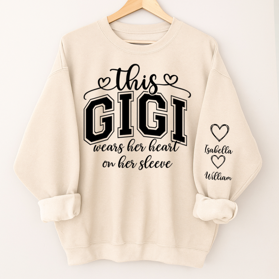 This Gigi Were Her Heart On Her Sleeve, Personalized Grandma and Grandkids Name