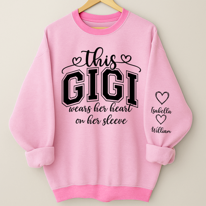 This Gigi Were Her Heart On Her Sleeve, Personalized Grandma and Grandkids Name