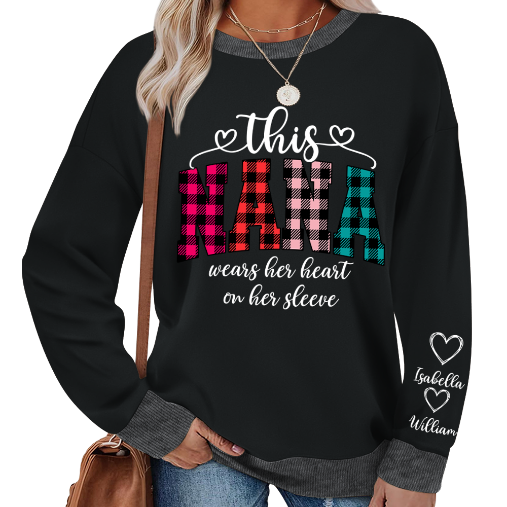 This Grandma Were Her Heart On Her Sleeve Personalized Grandma and Grandkids Christmas Gift Shirt