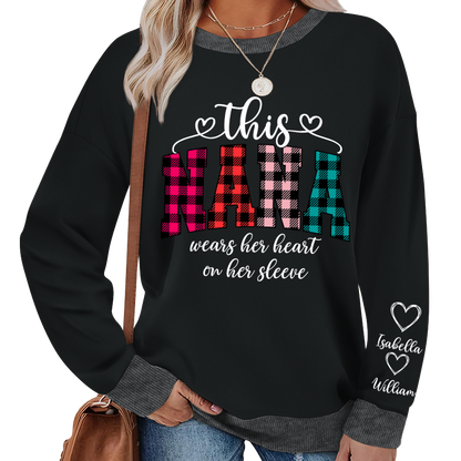 This Grandma Were Her Heart On Her Sleeve Personalized Grandma and Grandkids Christmas Gift Shirt