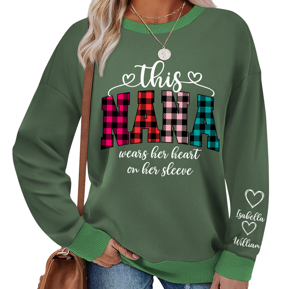 This Grandma Were Her Heart On Her Sleeve Personalized Grandma and Grandkids Christmas Gift Shirt