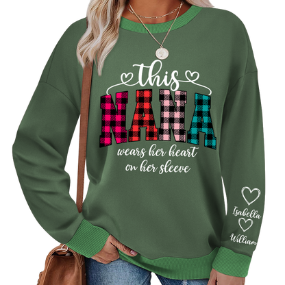This Grandma Were Her Heart On Her Sleeve Personalized Grandma and Grandkids Christmas Gift Shirt