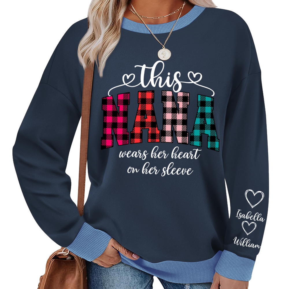 This Grandma Were Her Heart On Her Sleeve Personalized Grandma and Grandkids Christmas Gift Shirt