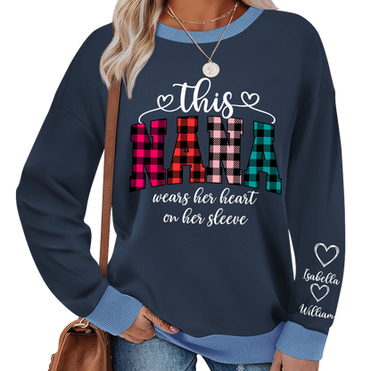 This Grandma Were Her Heart On Her Sleeve Personalized Grandma and Grandkids Christmas Gift Shirt