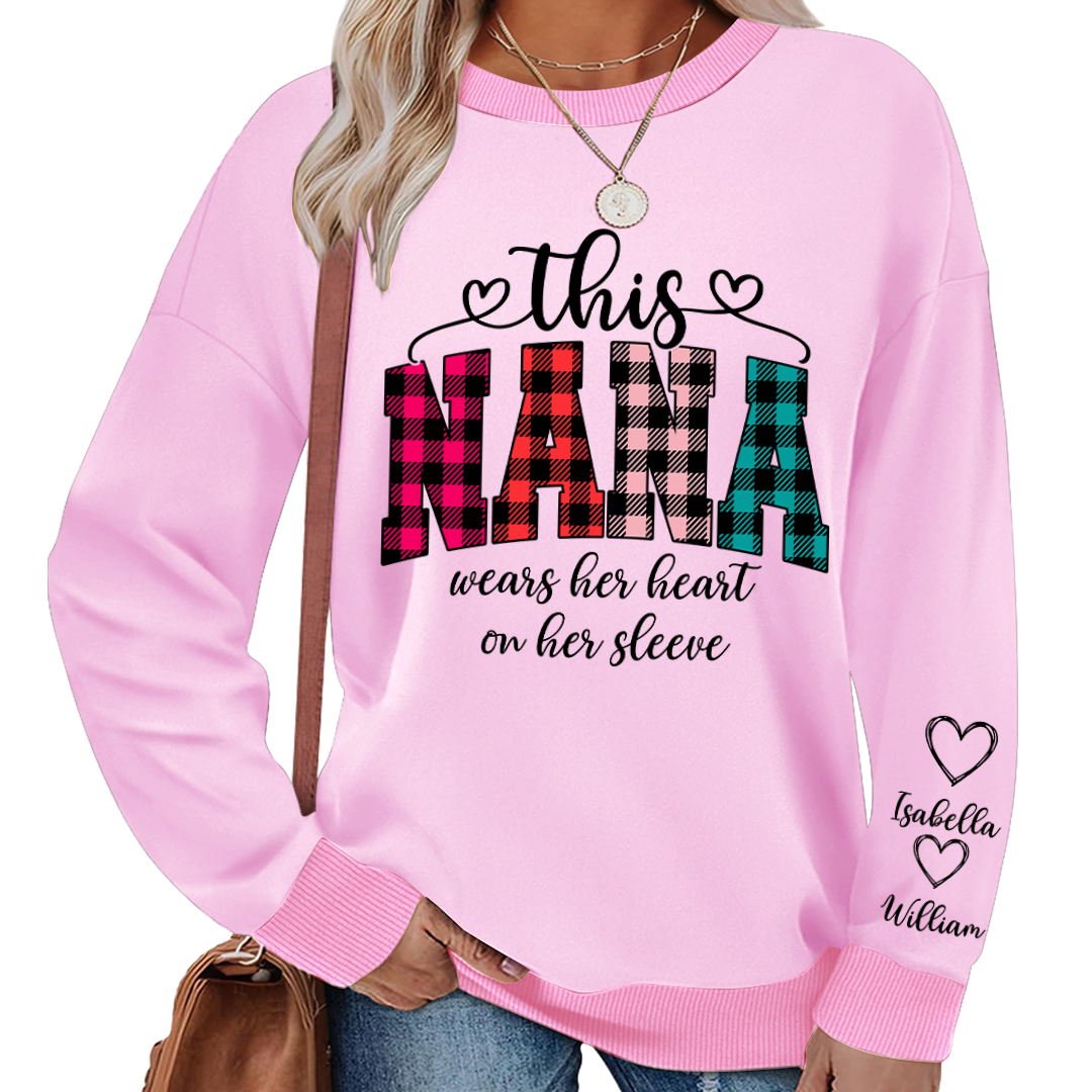 This Grandma Were Her Heart On Her Sleeve Personalized Grandma and Grandkids Christmas Gift Shirt