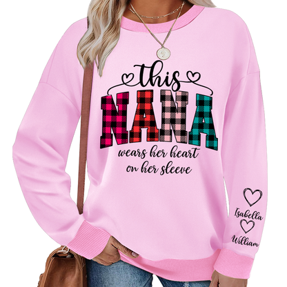 This Grandma Were Her Heart On Her Sleeve Personalized Grandma and Grandkids Christmas Gift Shirt