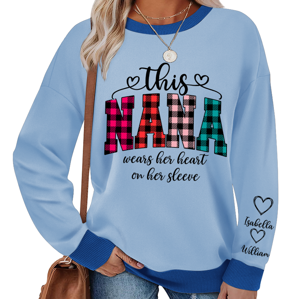 This Grandma Were Her Heart On Her Sleeve Personalized Grandma and Grandkids Christmas Gift Shirt