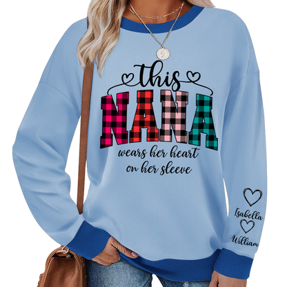 This Grandma Were Her Heart On Her Sleeve Personalized Grandma and Grandkids Christmas Gift Shirt